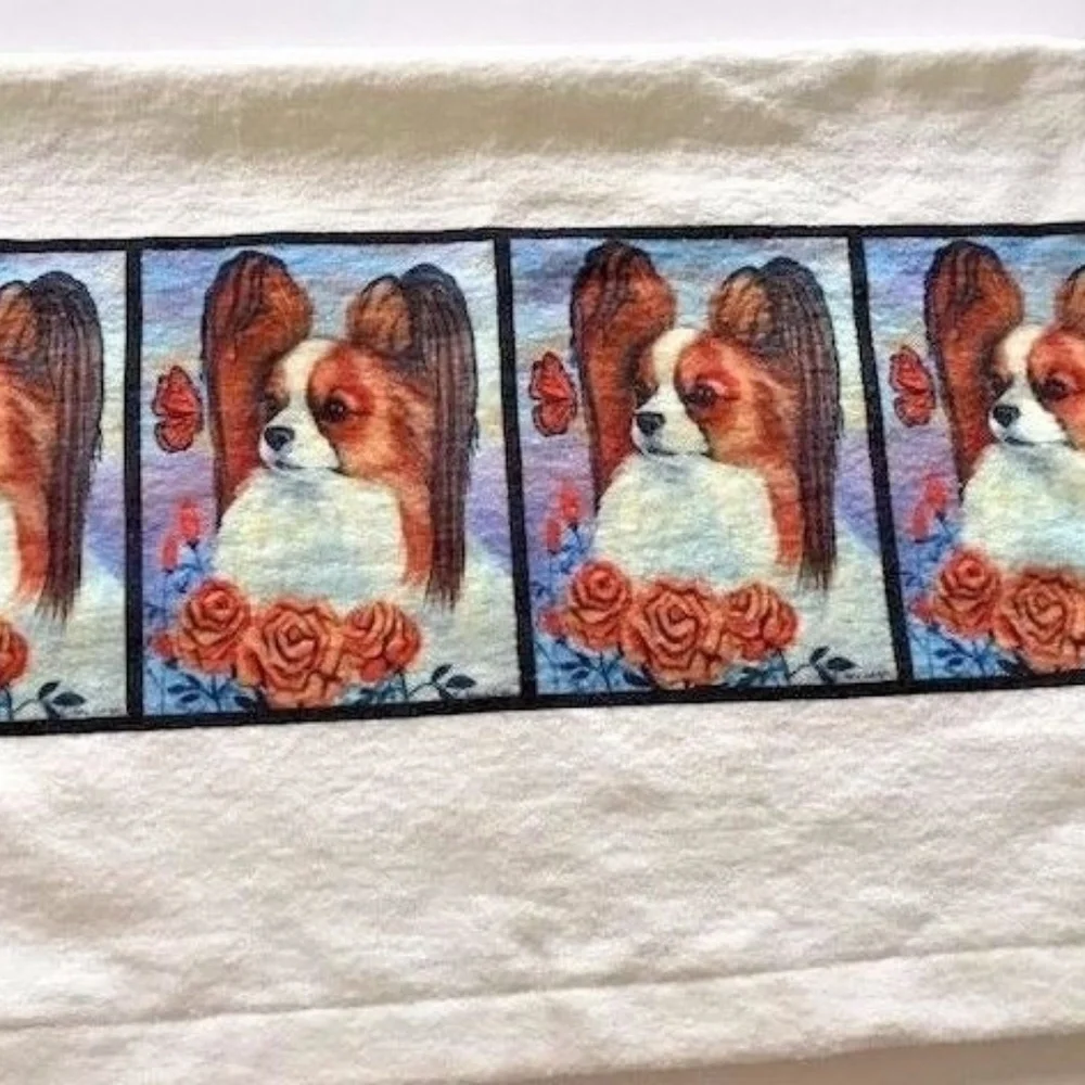 Papillon hand towel White Red Sable Dog New USA